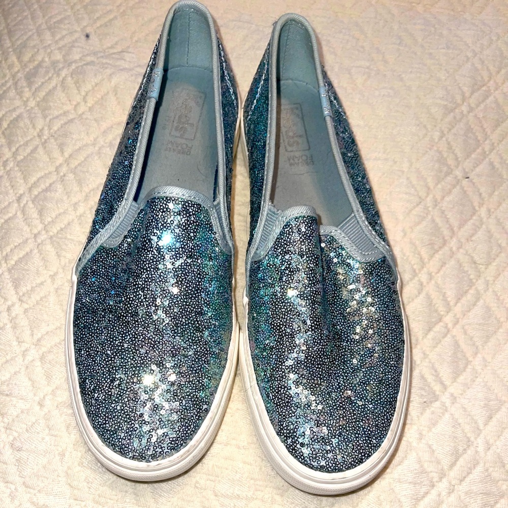 Blue sequined Keds slip on sneakers